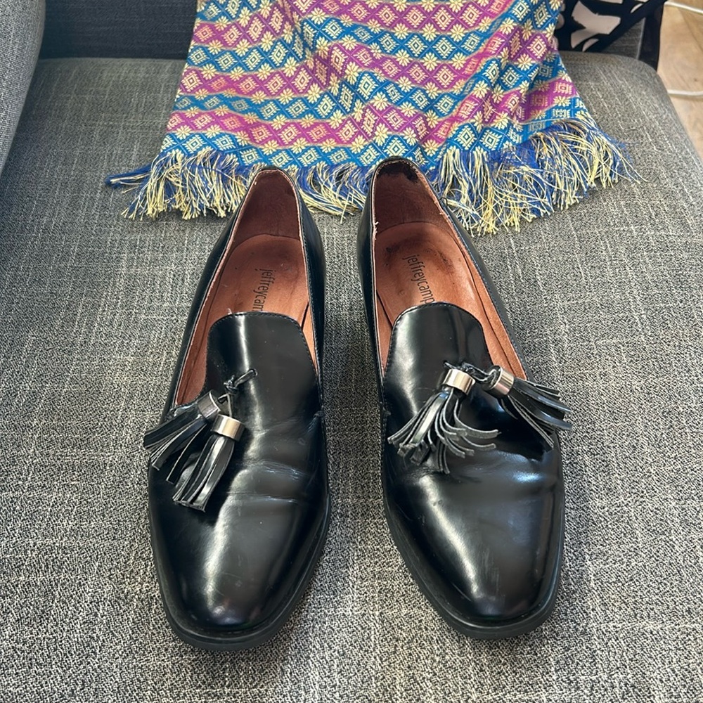 Jeffrey Campbell leather loafers with fringe toggles